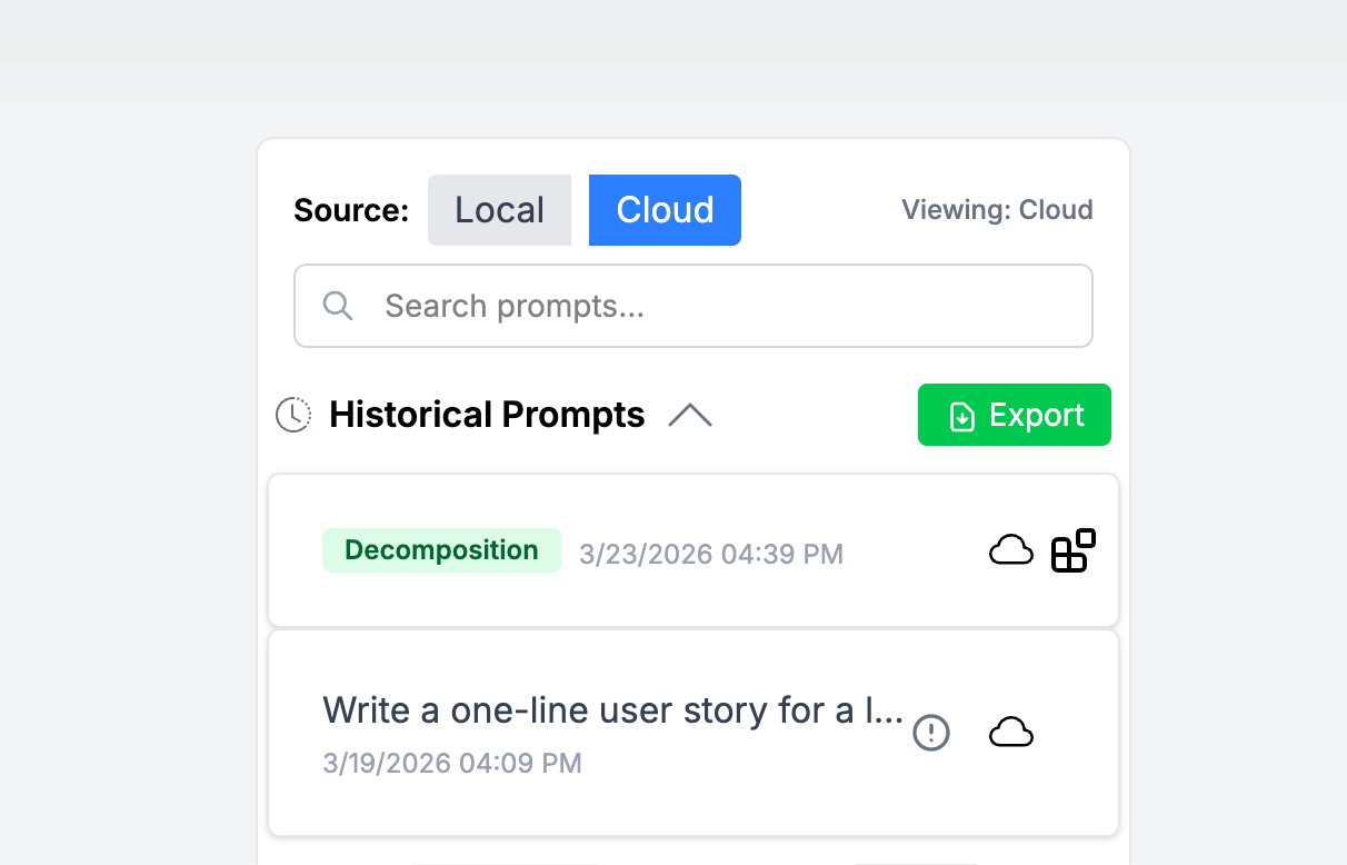 Historical prompts and responses